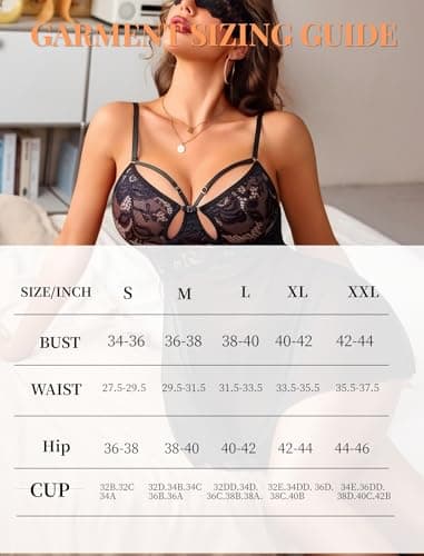 Avidlove Sexy Lingerie for Women V Neck Sheer Mesh Lace Underwire Push Up Babydoll Lingerie Dress Black L - Thumbnail 6