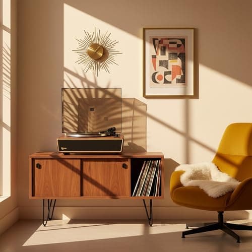 Arkrocket Huygens High Fidelity Bluetooth Record Player with Built-in Speakers Belt Drive Vinyl Turntable with Moving Magnet Cartridge, Bluetooth Input Output and Aux-in (Huygens Walnut) - Thumbnail 2