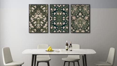 Large Floral Wall Art for Living Room 16"x24"x3pcs, William Morris Artwork Framed Wall Pictures Green Botanical Abstract Painting Prints Flowers Canvas Artwork Bedroom Home Office Decor - Thumbnail 4