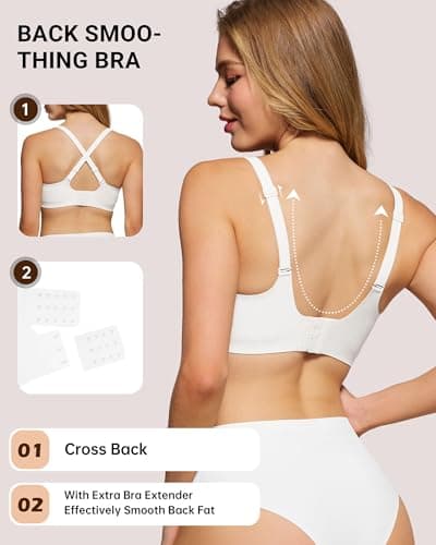 HORISUN V Neck Lace Wireless Bras for Women Push Up Bralette No Underwire Gel Bra Full Support Lift Seamless Everyday Bras (White 40DDD) - Thumbnail 3