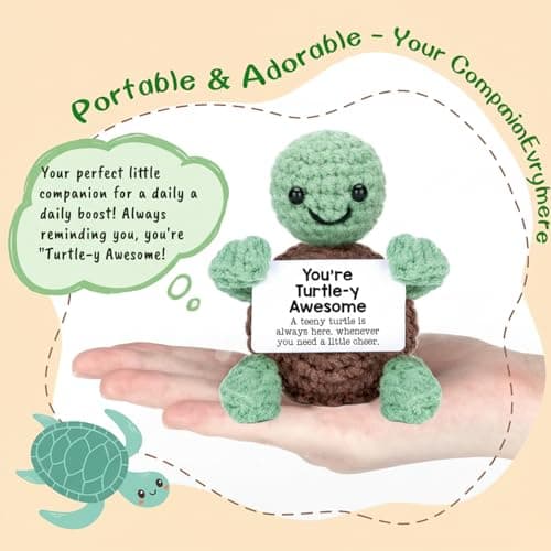 Xyluria Handmade Crochet Turtle with Positive Message - Encouraging You're Turtle-y Awesome Gifts for Friends Coworkers Teachers Students Emotional Support Cheer Up Birthday Get Well Desk Decor - Thumbnail 3