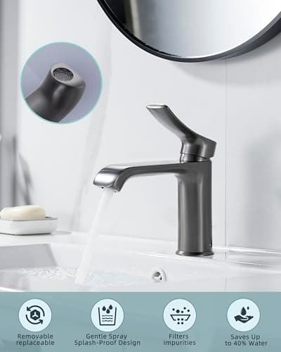 BELZ Bathroom Faucet 1 Hole Brushed Grey, Modern Vanity Faucet for Bathroom Sink, Lead-Free Single Handle Basin Faucet with Pop-up Drain - Thumbnail 5
