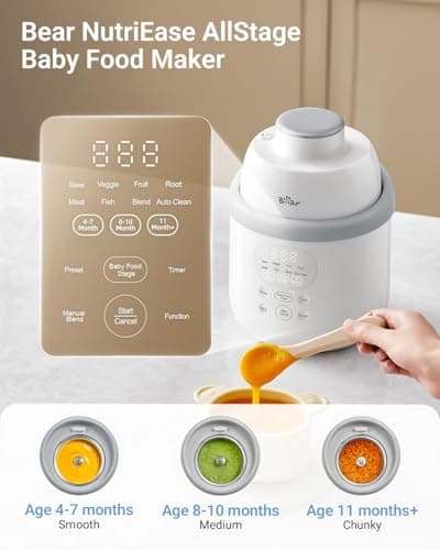 Bear NutriEase AllStage Stainless Steel Baby Food Maker Steamer and Blender, Truly OneStep Baby Food Processor Puree Maker Grinder Mills, Auto Cooking&Grinding for Healthy Homemade Baby Food, BPA-Free - Thumbnail 2