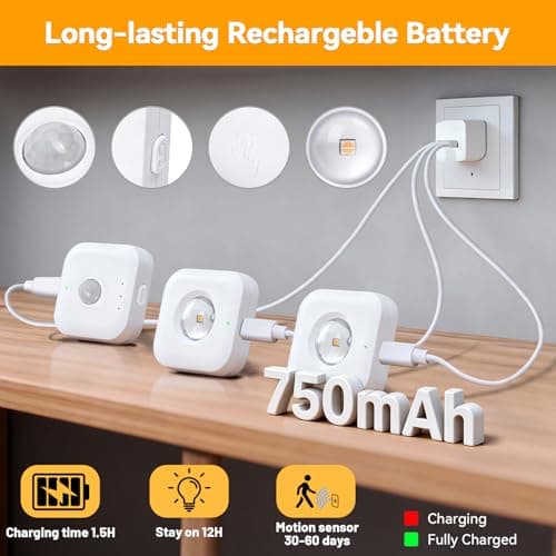 6 Pack Motion Sensor Stair Lights with 2 Independent Sensors-50FT Wall-Penetrating Remote & All Lights On Together,3CCT&Dimmable Night Lights,Wireless Stick On Lights for Hallway,Basement,Bathroom - Thumbnail 5