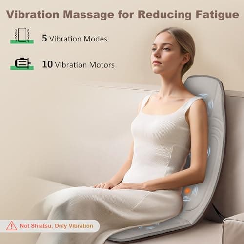 Heycool Vibration Back Massager with Heat, Massage Chair Pad with 10 Vibration Motors & 2 Heating Levels, Chair Massager for Recliner, Sofa, Beige - Thumbnail 3