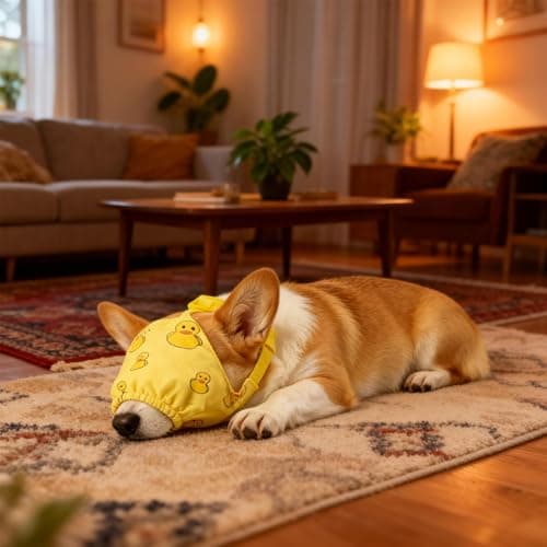 NACOCO Dog Calming Cap Eye Mask Ducks Nylon Shading Pet Anxiety Mask Muzzle for Grooming Anti Car Sickness (Yellow, S) - Thumbnail 6