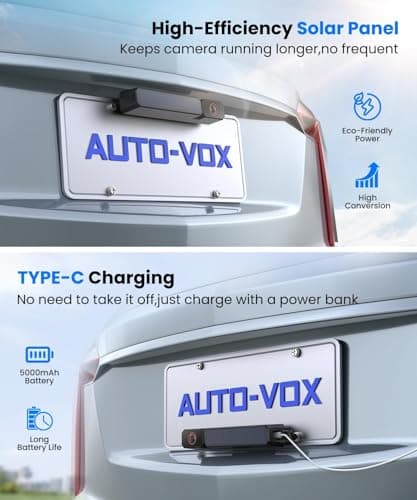 AUTO-VOX Solar Wireless Backup Camera with 5" 1080P Monitor: 5000mAh Battery 2 Mins DIY Installation & 2 Split Screen Back Up Camera, IP69K Waterproof Reverse Camera for Car, Van, SUV, Truck, Trailer - Thumbnail 5