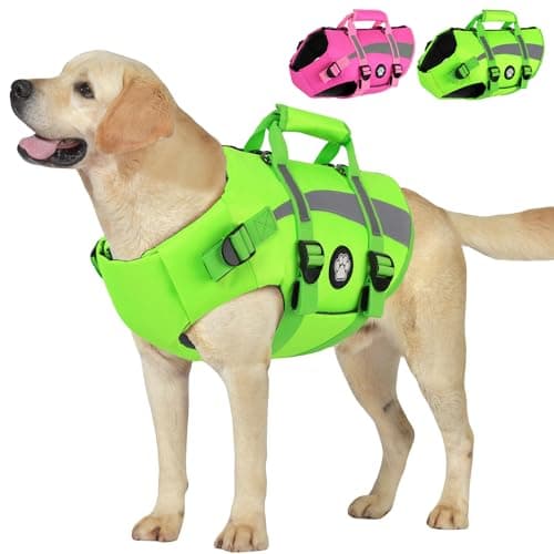 Dogcheer Dog Flotation Vest for Swimming and Boating, Reflective Dog Life Jacket with Secure Buckles, Top Rescue Handle and Comfortable Fit for Small Medium Large Dogs - Green, XL