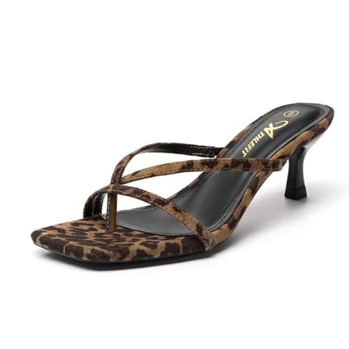 Athlefit Women's Strappy Kitten Heels Square Open Toe Flip Flop Low Heels Summer Fashion Party Dress Shoes Thong Heeled Sandals Leopard Size 5.5 - Image 1