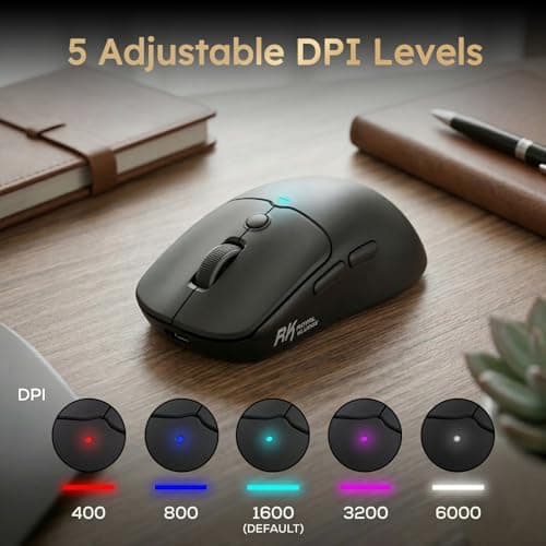 RK ROYAL KLUDGE MO1 Wireless Mouse, 55g Ultra-Lightweight Computer Mice, 6 Programmable Buttons, Quiet Click, 2.4GHz/Bluetooth/Wired, 6000 DPI Optical Sensor, Black - Thumbnail 6