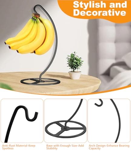 Bliocefo Banana Holder Metal Hanger Rack Stand Tree Keeper Modern Hook with Metal Base Storage and Display of Fruit for Home Kitchen Countertop Easy to Take Anywhere Doesn't Tip Over - Thumbnail 3