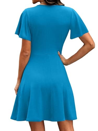 RUMIA Summer Dresses for Women Casual Short Sleeve Dress Wrap V-Neck Party Sundresses Plain Blue S - Thumbnail 5