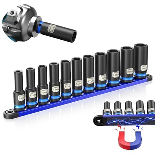 SEESII 1/2" Impact Socket Set with Magnetic Organizer, 11pcs CR-MO Deep Metric (10-24mm), 6-Point for Drive Impact Wrench & Ratchet, Professional for Lug Nut, Wheel & Suspension Repair - Image 1