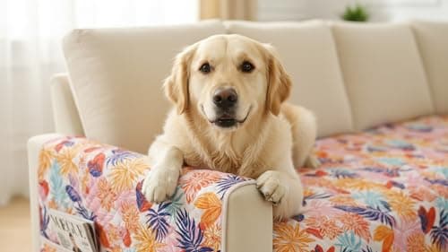 ALIECOM L Shaped Couch Cover for Sectional Sofa Waterproof Sofa Slipcover Non Slip Corner Couch Covers for Dogs Cats (X-Large, Tropical Leaf) - Thumbnail 2