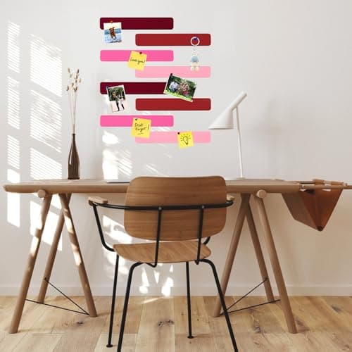 HULAVO 8Pcs Rectangle Felt Cork Board Bar Strips with 35 Pushpins, Self-Adhesive Bulletin Board Strips for Office School Home Wall Decor Stickers Memos Schedules Photos Display -Gradual Red - Thumbnail 2
