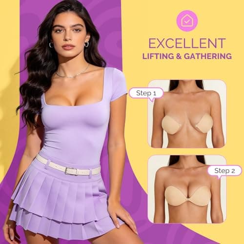 VogaChic Invisible Sticky Bra Push Up, Reusable Adhesive Bra for Backless Dress, Seamless Silicone Nipple Covers for Women's Exotic Bustiers & Corsets (C Cup, Beige, 2PCS) - Thumbnail 2