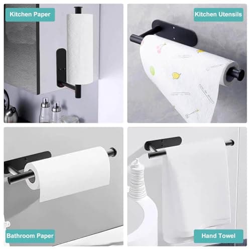 Yarmchahk Paper Towel Holder, Wall Mount or Self Adhesive, SUS304 Stainless Steel Black Paper Towel Holders for Cabinet, Counter, Kitchen, Bathroom, Rustproof and Waterproof, Black - Thumbnail 2