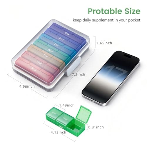 Weekly Pill Organizer 3 Times a Day, Pill Cases Organizers 7 Day, Medicine Pill Organizer by Time, Daily Pill Box AM/PM/Night, Travel Pill Case for Medication, Vitamins, Fish Oil and Supplements - Thumbnail 5