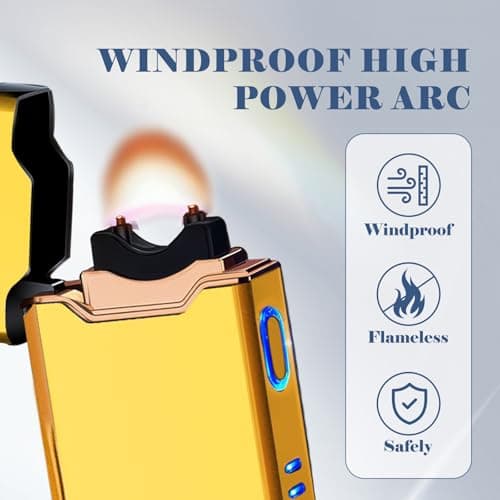 BABOBIU USB Lighter Electric Lighters Rechargeable Arc Lighters with LED Light Power Display Windproof Lighter for Men Boyfriend Husband Candle Incense Stick Outdoor (Glossy Gold) - Thumbnail 2