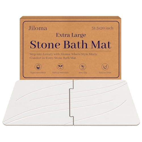 Jiloma 32 * 20 Stone Bath Mat Extra Large Diatomaceous Earth Shower Mat Non-Slip Super Absorbent Diatomite Stone Bath Mats for Bathroom Floor Quick Drying Bath Rugs Easy to Clean （White） - Image 1