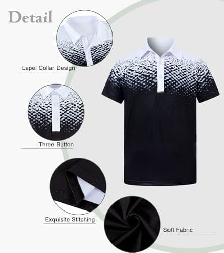 uideazone Boys Polo Shirt Black and White Golf Shirts Dry Fit Performance Golf Polo Casual Athletic School Uniform Size 5-6 - Thumbnail 5