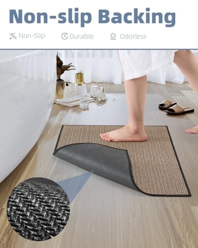PADOOR Non-Slip Bath-Mats, Rubber-Backing Braided Absorbent Bathroom Mat, Machine Washable, Thin Bathroom Rugs Fit Under Door, Quick Dry, 20''x32'' Black - Thumbnail 5