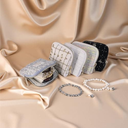 Small Travel Jewelry Case, Soft Tweed Organizer Pouch for Bangle, Bracelets, large Earrings, Beaded necklace, Anti-Scratch & Portable Jewelry Bag Holder for Travel & Everyday Use (Cotton Candy) - Thumbnail 5