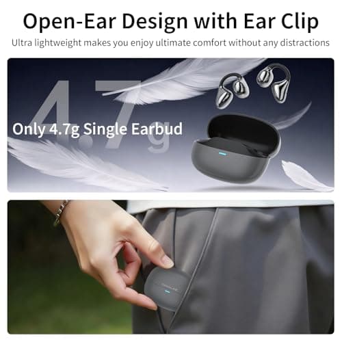 TANALAZ Open Ear Earbuds I5, Bluetooth 6.0 Headphones for Gym & Running, IPX5 Sweatproof, 36H Playtime, Secure Clip-On Fit for Work & Sports (4-Gray) - Thumbnail 3