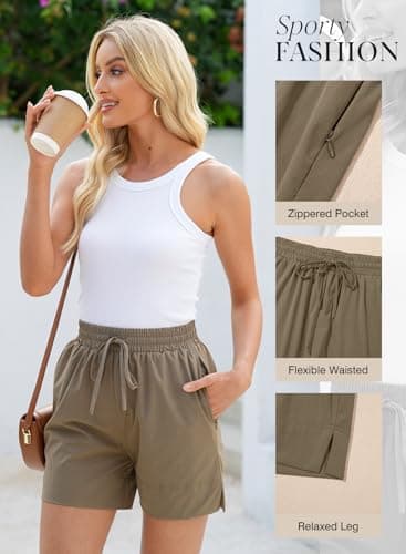Dokotoo Athletic Shorts for Women Brown Running Workout Gym Womens Shorts High Waisted Causal Summer Outfits 2026 Beach Vacation Clothes Pockets Spring Elastic Quick Dry Yoga Size Medium Hiking - Thumbnail 2