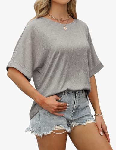 GKBK Womens Oversized T Shirts Crew Neck Short Sleeve Tops Spring Summer Business Dressy Casual Loose Fit Workout Work Basic Tee Shirt 2026 Beach Vacation Trendy Fashion Clothes Outfit Gray L - Thumbnail 4
