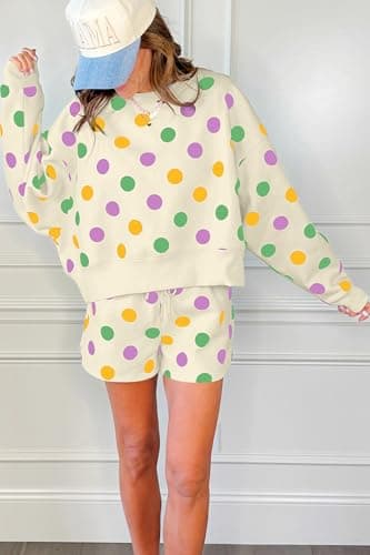 KevaMolly Women Polka Dot Drop Shoulder 2 Piece Lounge Set Multicolour M - Thumbnail 4