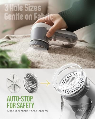 POPCHOSE Fabric Shaver, Lint Shaver for Clothing, Electric Lint Remover with 6-Leaf Blades, Sweater Defuzzer, Clothes Shaver for Couch, Furniture, Blanket, Remove Pilling, USB Rechargeable - Thumbnail 2