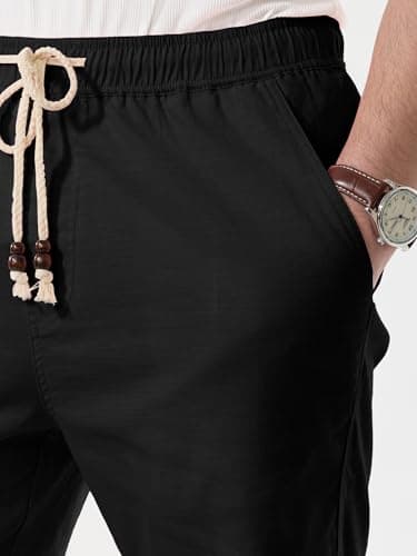 Comdecevis Mens Cotton Shorts 7 Inch Inseam Casual Elastic Waist Drawstring Short Summer Beach Shorts for Men Black S - Thumbnail 6