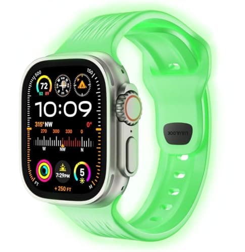 LULULOOK Band for Apple Watch, Sport Band for iWatch 49/45/44/42mm Original FKM [Fluoroelastomer Rubber] Soft Wristband Replacement Strap for iWatch Ultra 2 SE Series 9 8 7 6 5 4 3 2 1-Shine Glow V2 - Image 1