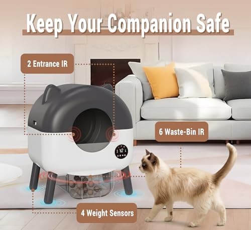 Automatic Self Cleaning Litter Box, MeowWhimsy Extra Large Automatic Cat Litter Box Self Cleaning Robot S7 for Cats, Smart Safety Sensors-App Control-Low Noise, Washable Tray,40 pcs Trash Bag - Thumbnail 3