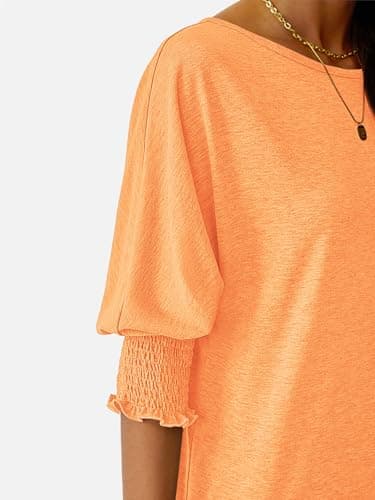 NORACORA Blouses for Women Dressy Casual 3/4 Length Sleeve Womens Tops with Smocked Cuffs Spring Summer Casual Shirts Grapefruit Orange T-481255-XS - Thumbnail 5