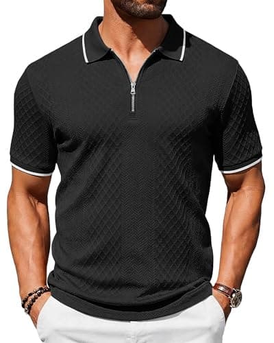 TRFIC Mens Polo Shirts Short Sleeve Casual Polo Shirt Vintage Golf T Shirts Old Money Tops Black - Image 1