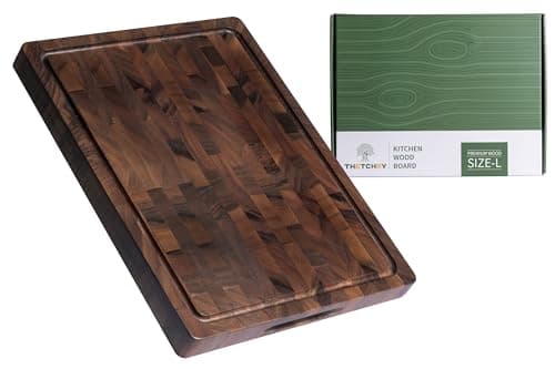 THETCHRY Walnut Wood Cutting Boards for Kitchen, End Grain Chopping Board Double Sided, Large Cutting Board with Handle, Charcuterie Butcher Block for Meal Prep & Serving with Gift Box, 17"×13"×1" - Image 1