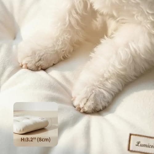 Lumicedar Washable Dog Bed Ultra Soft Plush Dog Crate Mat, Dog Bed for Crate, 3.2" Thick Dog Bed Mat, Kennel Pad for Small and Medium Dogs, 18"x18", Beige - Thumbnail 5