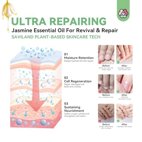 SAVILAND Jasmine Essential Oil for Cuticle Nails Hands: Ultra Repairing Cuticle Oil 100% Pure Plant-Based Nail Strengthener Hand Oils for Dry Hand Damaged Cuticle Weak Nail Care with Travel Bottle - Thumbnail 4