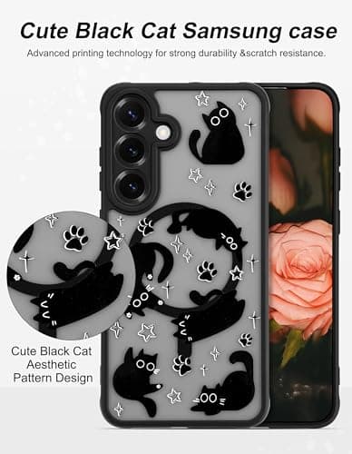 Aitipy Compatible with MagSafe Case for Samsung Galaxy S25, Cute Black Cat Aesthetic Pattern Magnetic Design Phone Case, Soft TPU Protective Phone Cover for Women Girls-Black - Thumbnail 3