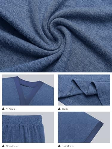 GKBK Womens Two Piece Outfits Pajama Sets 3/4 Dolman Sleeve Sleepwear Nightwear Loungewear Matching Pjs 2 Piece Lounge Set Lightweight Sweatsuit Fall Fashion Ooutfit Navy Blue M - Thumbnail 4