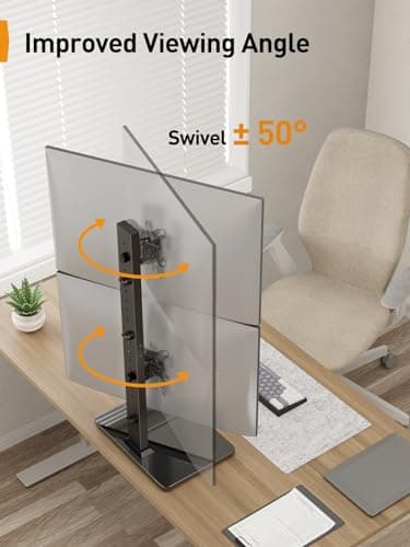 Perlegear Monitor Stand, Dual Monitor Mount for Two 13-40 inch Screens, Vertical Monitor Stand with 360 Degree Rotation, Swivel and Tilt, 13 Height Settings, Max VESA 100x100mm, PGTVS30 - Thumbnail 5