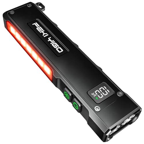 Feki Yigo Flat EDC Flashlight Rechargeable - 1800 Lumens LED Pocket Flashlight with 365nm UV Light, RGB Modes, Magnetic Base, Digital Display,IPX4 Waterproof for Camping, Emergency, Mechanics (Black)