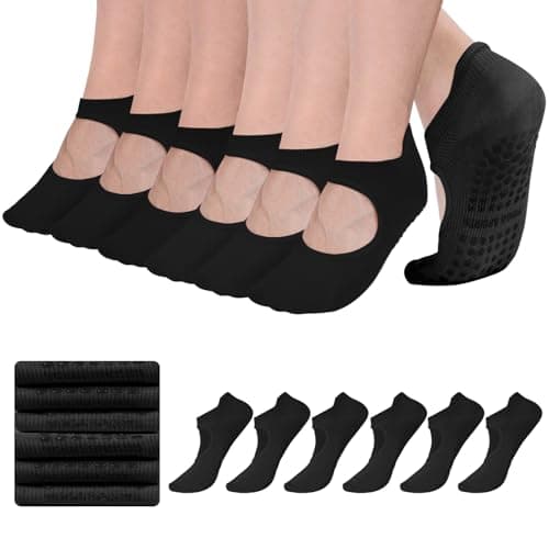 AUHUAYAO pilates socks with grips for women yoga socks for women non slip dance socks pure barre socks yoga sets ballet grip socks socks with grips (US, Alpha, One Size, Regular, Regular, 6, black) - Image 1