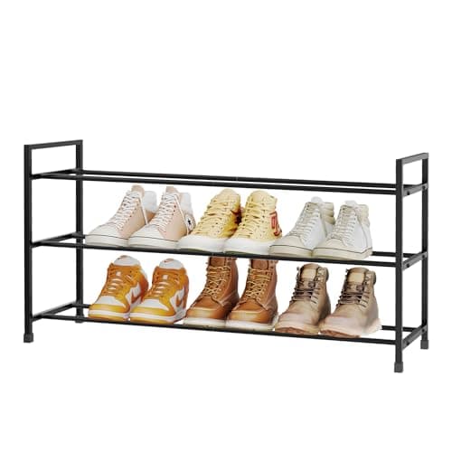 FIOCNOLE 3-Tier Shoe Rack Storage Organizer for Closet, Small Space, Front Door, Sturdy Metal, Black - Image 1