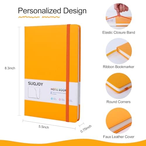 SUQJOY Lined Journal Notebooks for Writing, 100 GSM Thick Paper, 1 Pack Hardcover Notebooks, A5 College Ruled Notebook, Journaling Notebook for School/Travel/Office (Orange- 1 Pack) - Thumbnail 2