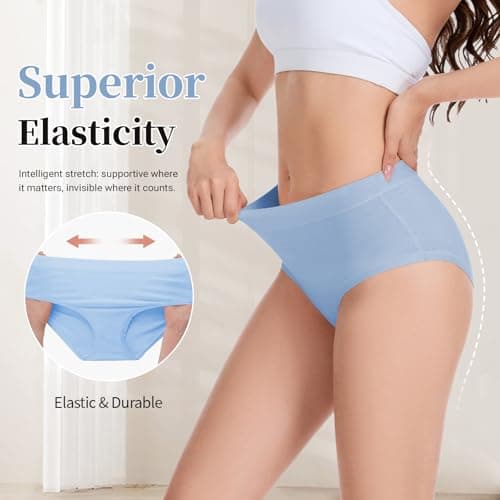 Migbean 5 Pack Women's Mid Rise Panties Soft Breathable Viscose Made from Bamboo Silk Underwear Ladies Briefs Multicolor Set - Thumbnail 5
