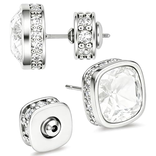 Stud Earrings for Women, 14K Gold Plated Square Cubic Zirconia Earrings, Hypoallergenic Minimalist Everyday Studs(Silver white) - Image 1