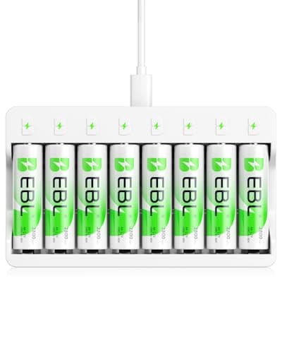 EBL Rechargeable AA Batteries 8 Pack, Ni-MH 2800mAh AA Battery and 8-Bay AA AAA Individual USB Camcorder Battery Charger for NIMH NiCd Battery - Image 1